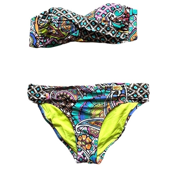 Trina Turk bright multicolor patterned strapless two-piece bikini swimsuit - Picture 1 of 12